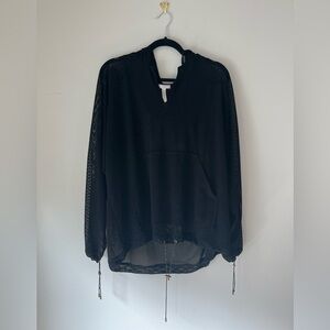 Free People Movement Hoodie Womens M Black Mesh Leilani Sheer Pullover